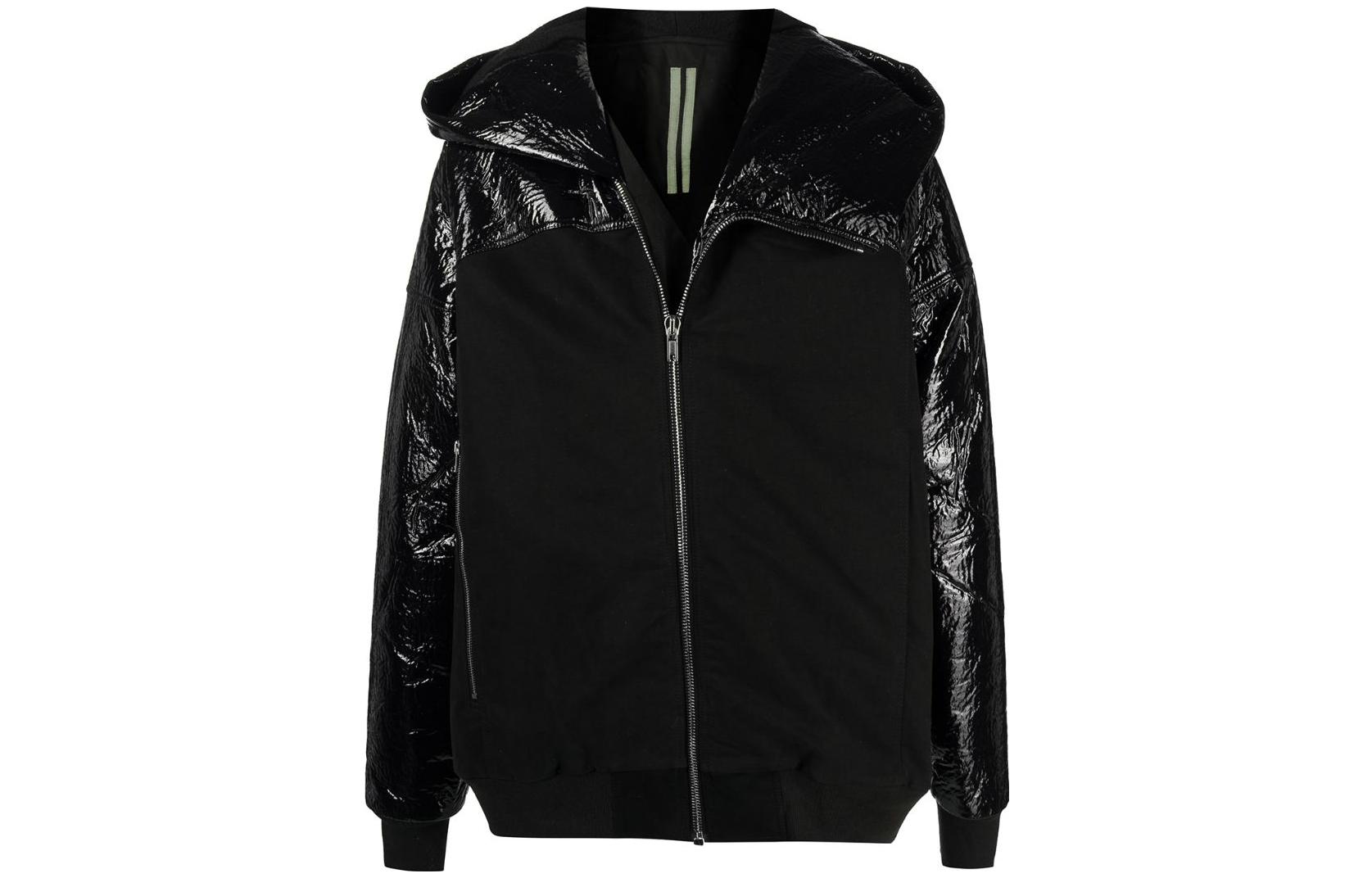 Rick Owens DRKSHDW FW22 Glossy Crinkled Hooded Jacket Black DU20F1773FQMY-09