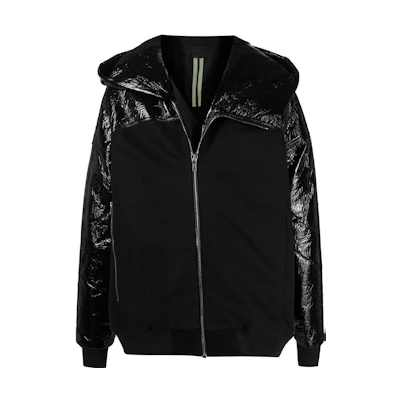Rick Owens DRKSHDW FW22 Glossy Crinkled Hooded Jacket Black DU20F1773FQMY-09