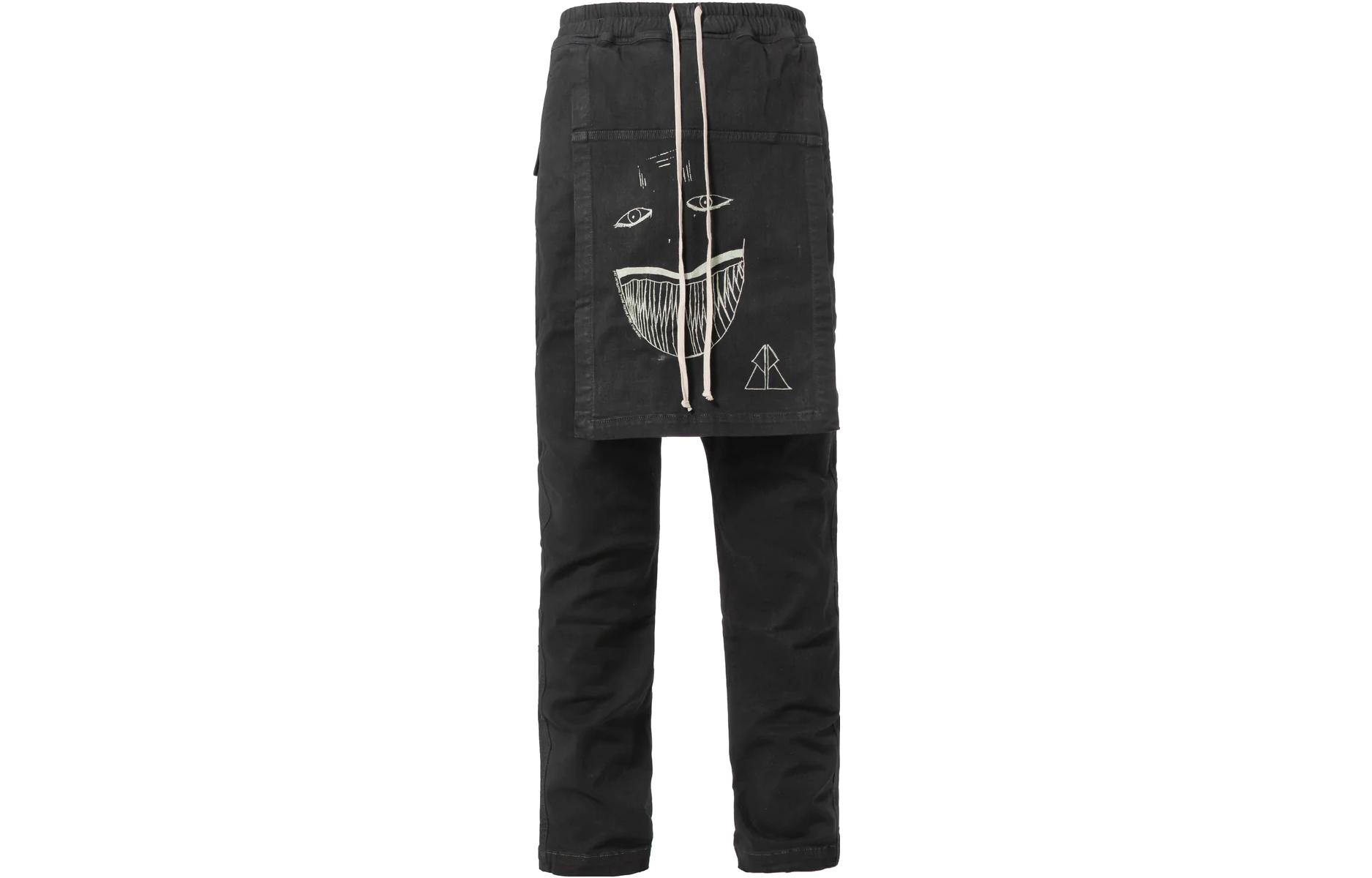 Rick Owens DRKSHDW FW22 Graffiti Print Drawstring Denim Pants Black . DU02B4370SBBEP7-908