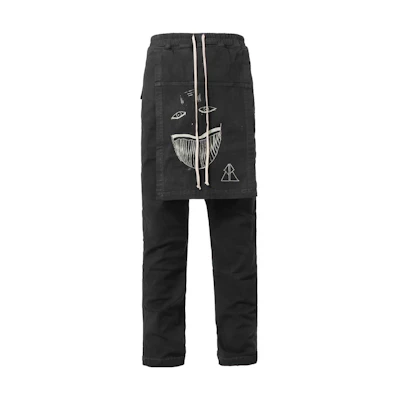 Rick Owens DRKSHDW FW22 Graffiti Print Drawstring Denim Pants Black . DU02B4370SBBEP7-908