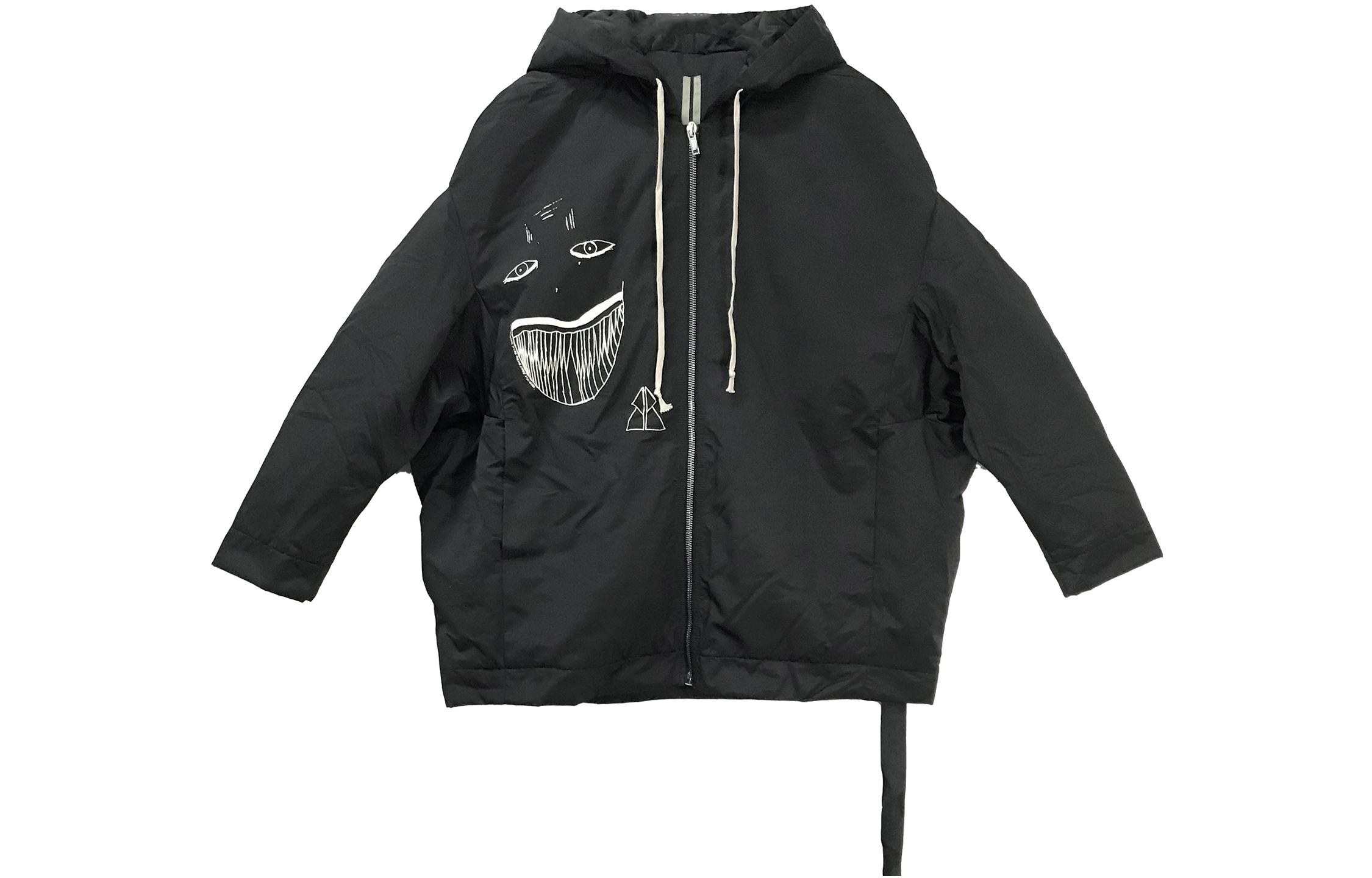 Rick Owens DRKSHDW FW22 Graffiti Print Hooded Jacket Unisex Black DS02B4716MUEP7-09