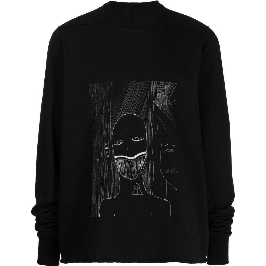 Rick Owens DRKSHDW FW22 Graphic Print Crewneck Long Sleeve Sweatshirt Black DU02B4279RIGEP2