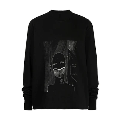 Rick Owens DRKSHDW FW22 Graphic Print Crewneck Long Sleeve Sweatshirt Black DU02B4279RIGEP2