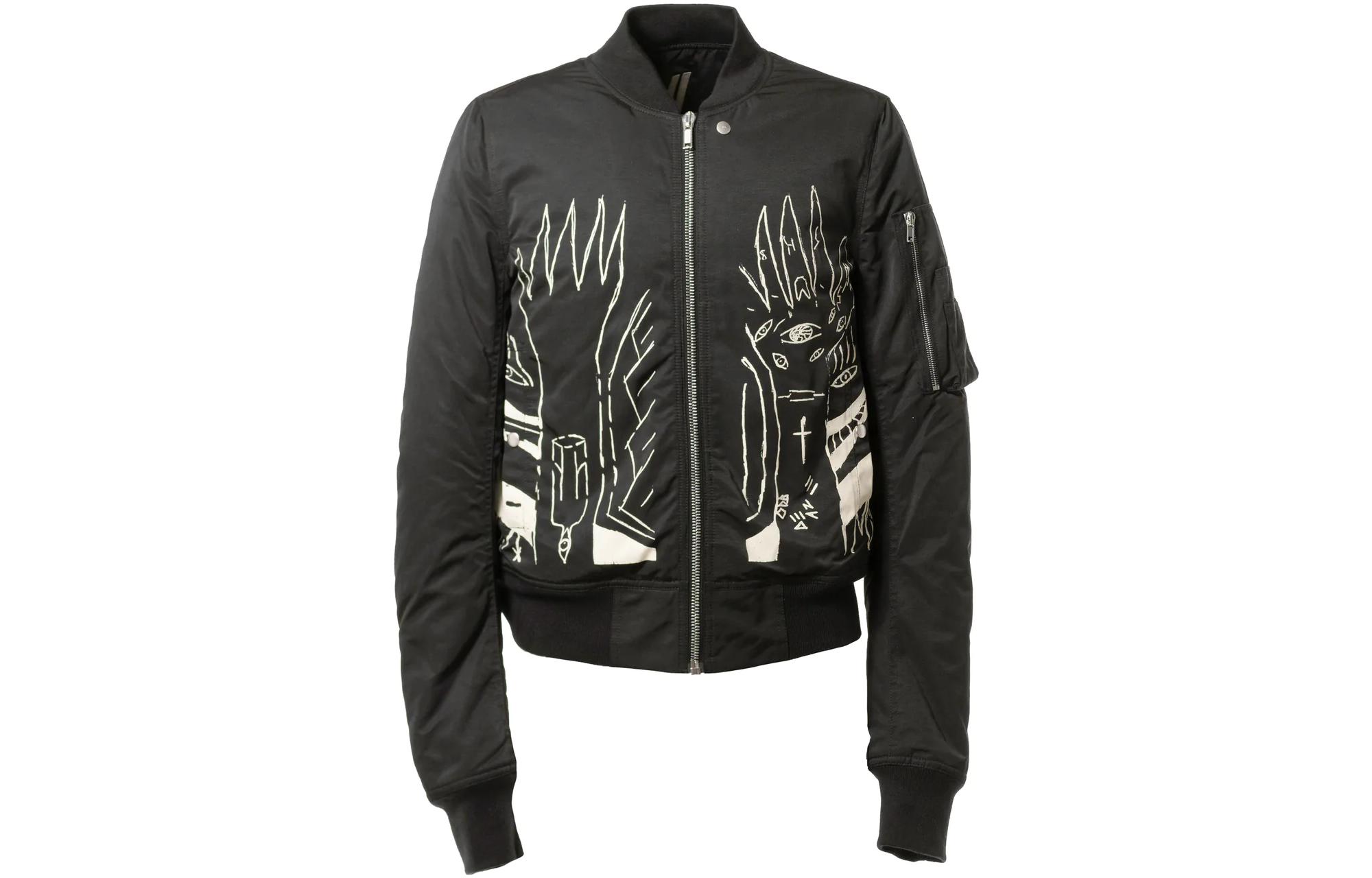 Rick Owens DRKSHDW FW22 Graphic Print Zip Jacket Black Outerwear DU02B4771MUEP3-908