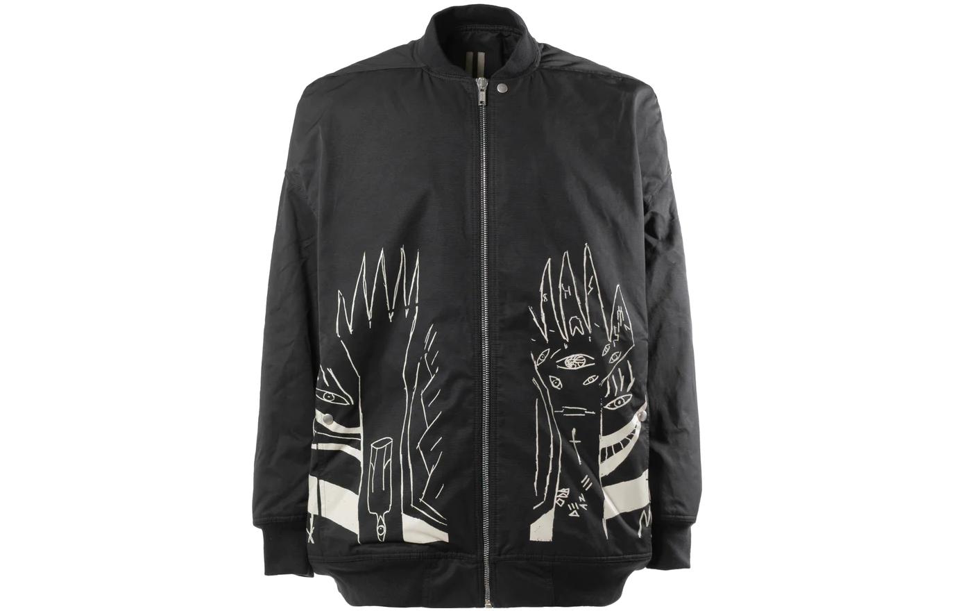 Rick Owens DRKSHDW FW22 Hand-Drawn Print Zip Jacket Black Outerwear DU02B4977MUEP3-908
