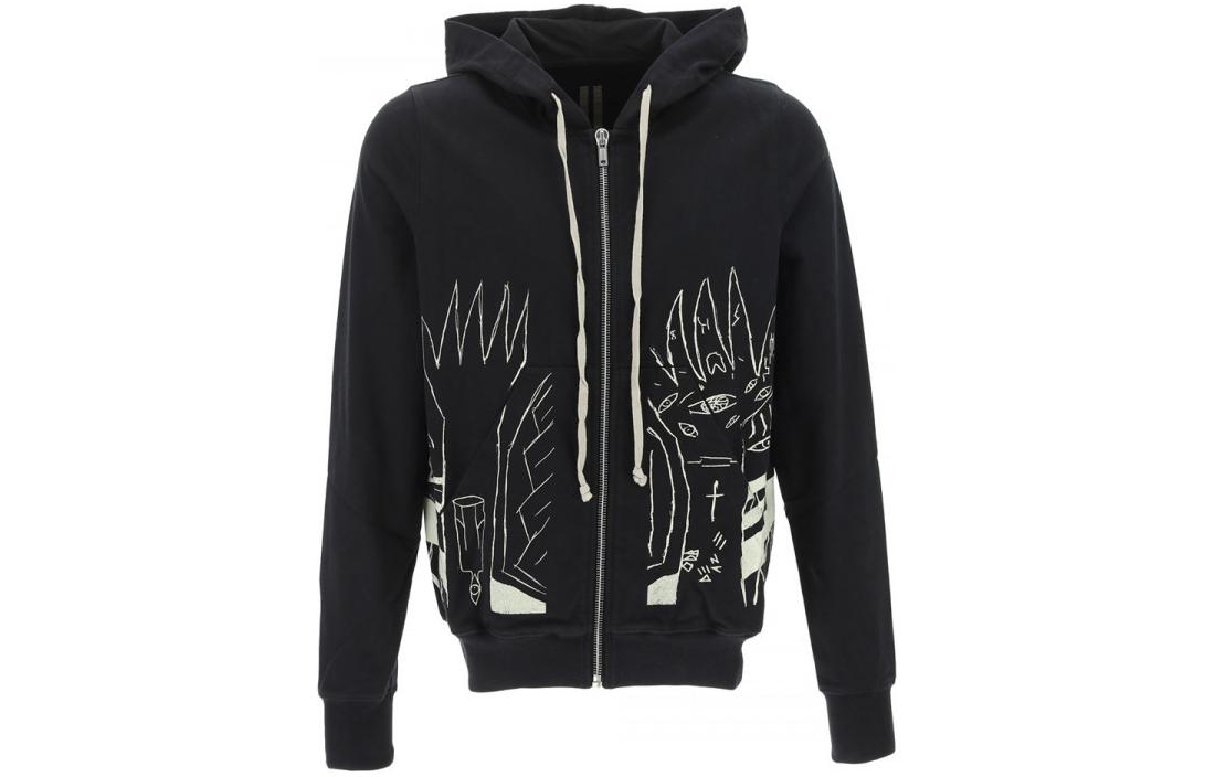 Rick Owens DRKSHDW FW22 Hand-Painted Graffiti Print Zip Hoodie Black Mens DU02B42763-09