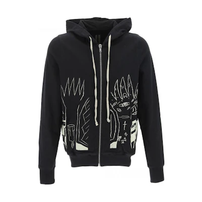 Rick Owens DRKSHDW FW22 Hand-Painted Graffiti Print Zip Hoodie Black Mens DU02B42763-09
