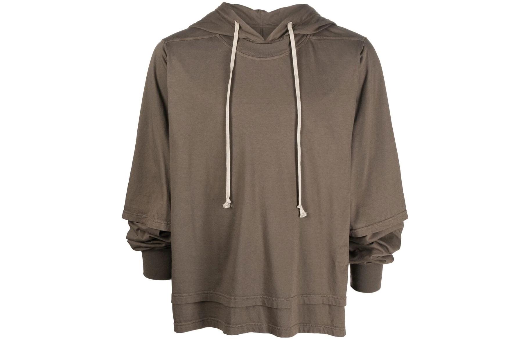 Rick Owens DRKSHDW FW22 Layered Pullover Hoodie Khaki DU02B4281RN-34
