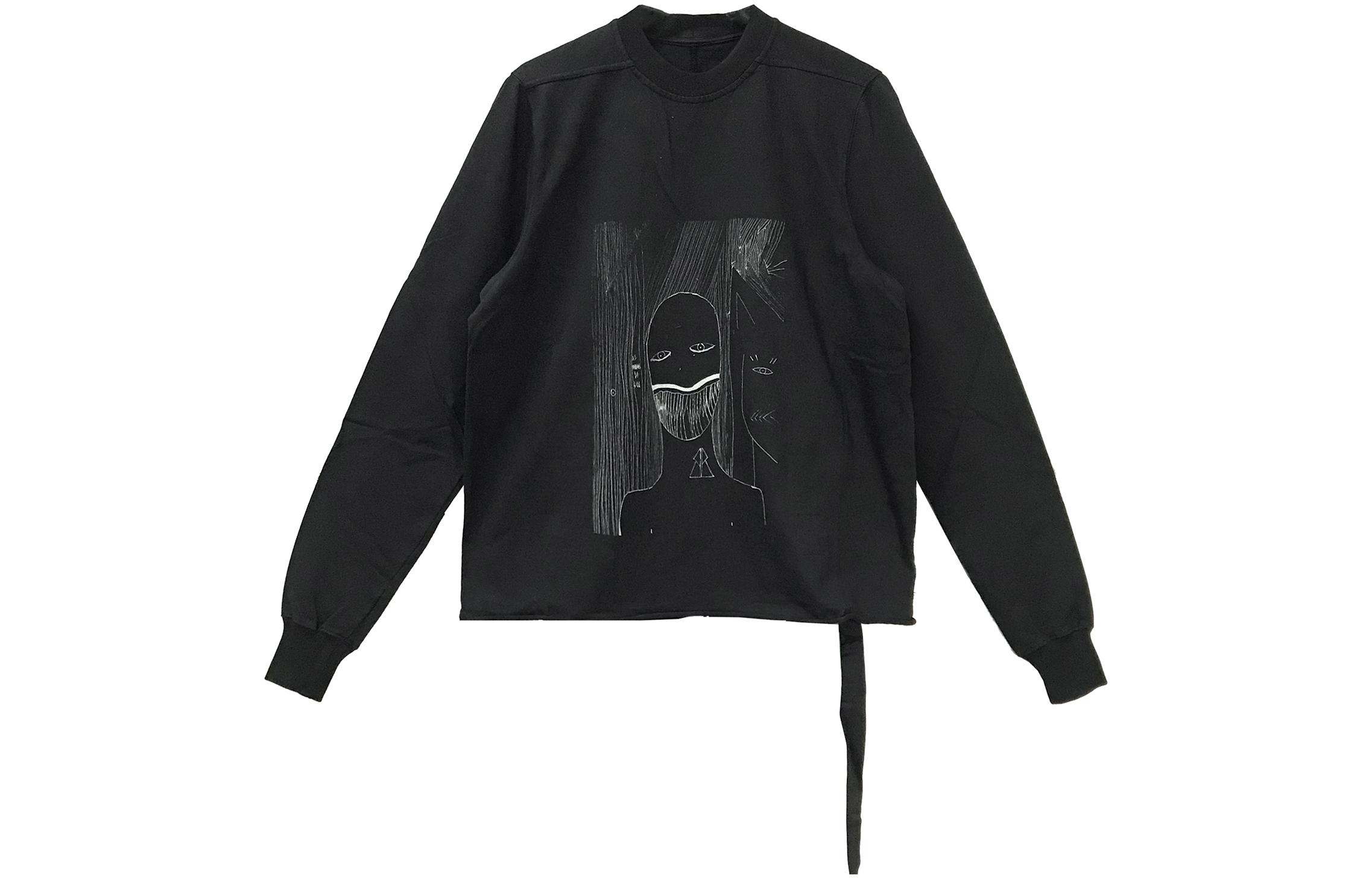 Rick Owens DRKSHDW FW22 Sketch Print Black Crewneck Sweatshirt Unisex DS02B4221RIGEP2-0908PO