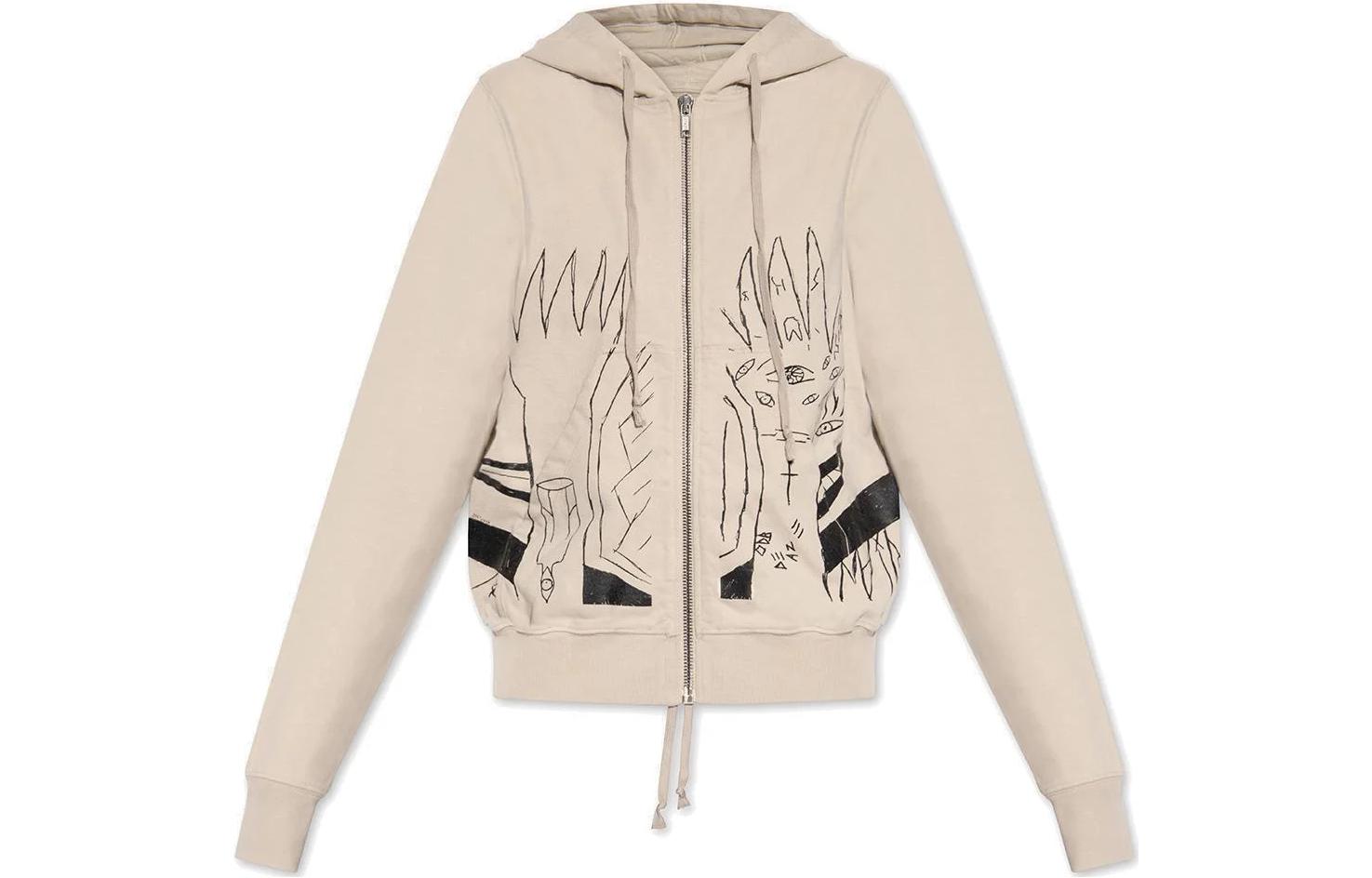 Rick Owens DRKSHDW FW22 Sketch Print Zip Hoodie Unisex Beige DS02B4237RIGEP30809