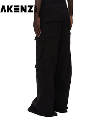 릭 오웬스 DRKSHDW FW23 남성용 블랙 와이드레그 드로스트링 카고팬츠 DU02C5398-TW-09 Purchase 릭 오웬스 DRKSHDW FW23 남성용 블랙 와이드레그 드로스트링 카고팬츠 DU02C5398-TW-09