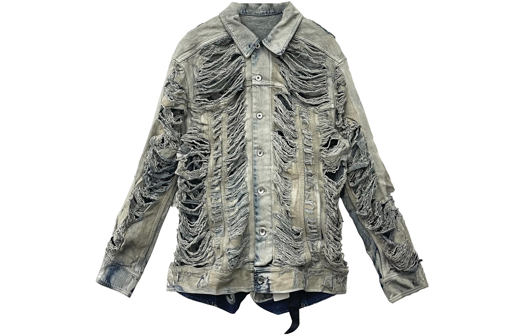 Rick Owens DRKSHDW FW23 Distressed Buttoned Denim Jacket Unisex Blue. DU02C5761DMPSH