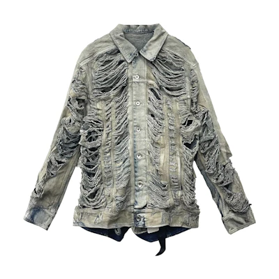 Rick Owens DRKSHDW FW23 Distressed Buttoned Denim Jacket Unisex Blue. DU02C5761DMPSH