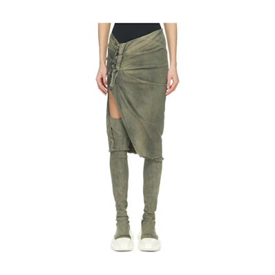 Rick Owens DRKSHDW FW23 Grey Wrinkled Slim Denim Midi Skirt DS02C5341SDMP-38