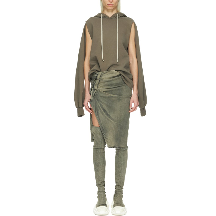 Purchase Rick Owens DRKSHDW FW23 灰褶皱修身牛仔中长裙 DS02C5341SDMP-38