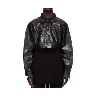 Rick Owens DRKSHDW FW24 Loose-Fit Cropped Single-Breasted Jacket Black Mens DU02D2763BMC-09