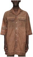 Rick Owens DRKSHDW Henna Brown Overdyed Foil Stretch Denim Cuban Collar Shirt. DU01D1290SCF-54 Rick Owens DRKSHDW Henna Brown Overdyed Foil Stretch Denim Cuban Collar Shirt. DU01D1290SCF-54
