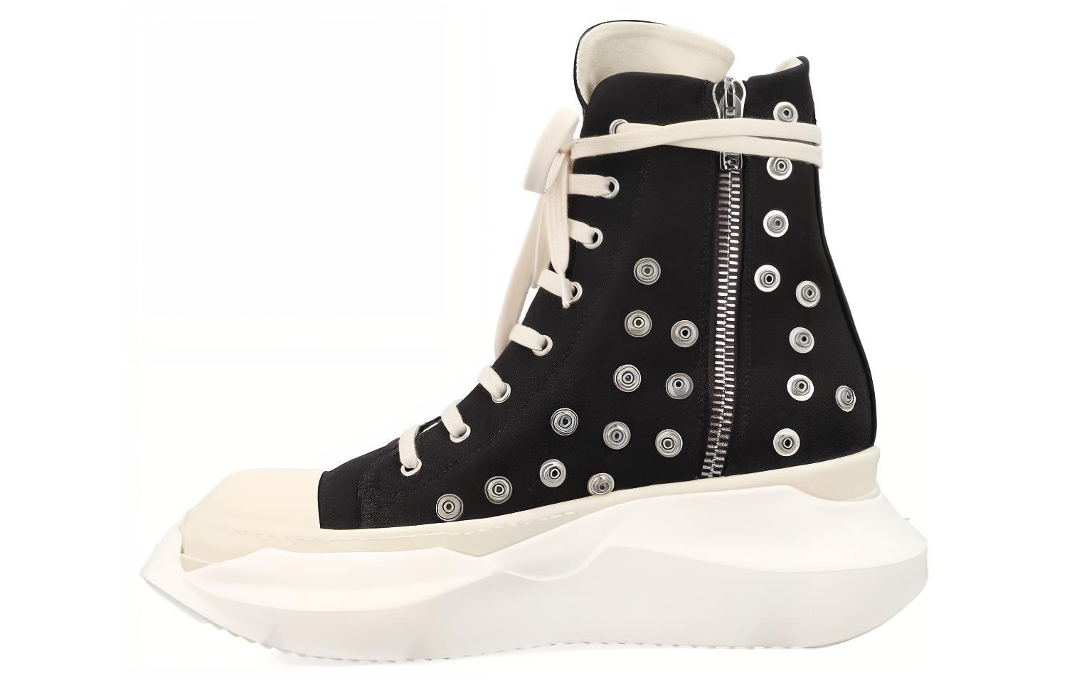 Buy 瑞克·歐文斯 DRKSHDW 帆布 圓頭綁帶 增高 高筒 休閒鞋 男款 黑白