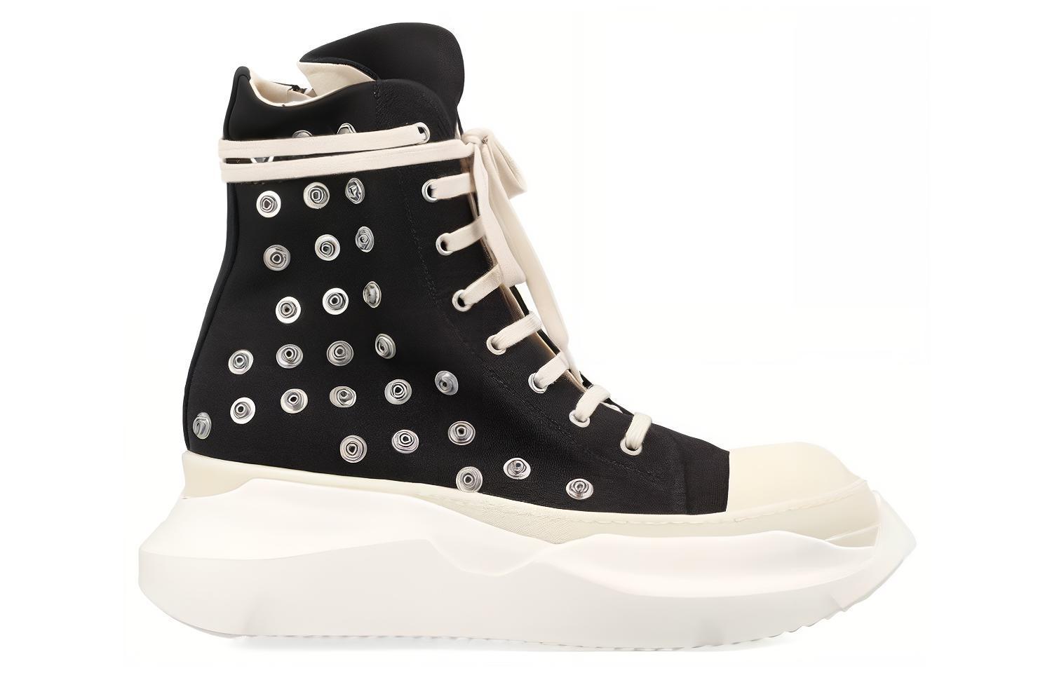 Order 瑞克·歐文斯 DRKSHDW 帆布 圓頭綁帶 增高 高筒 休閒鞋 男款 黑白