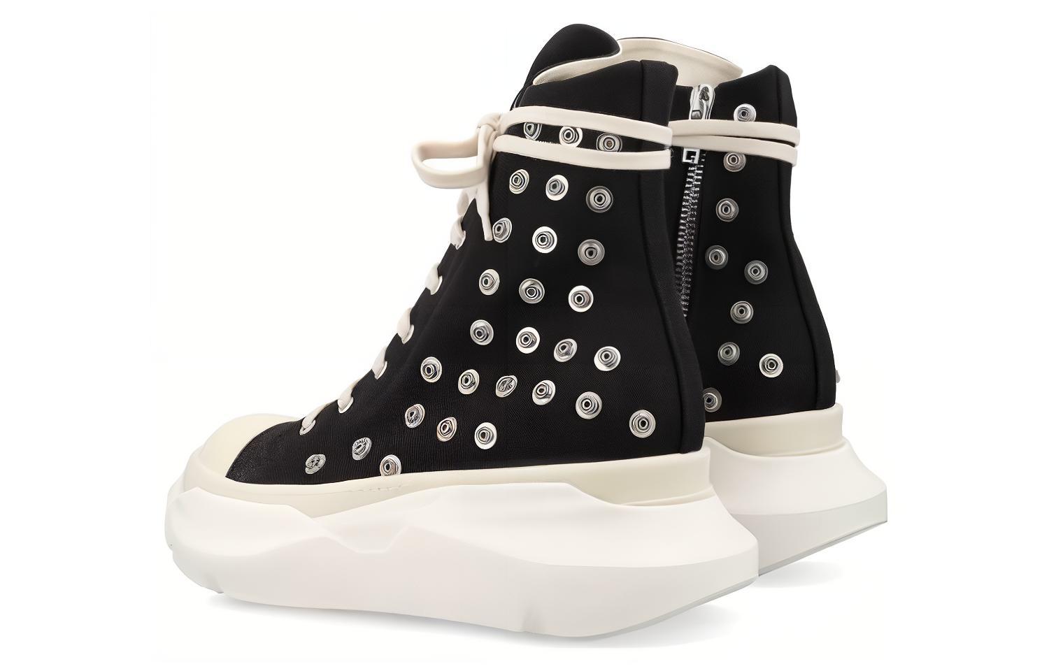 Shop 瑞克·歐文斯 DRKSHDW 帆布 圓頭綁帶 增高 高筒 休閒鞋 男款 黑白