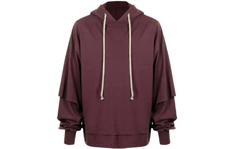 Rick Owens DRKSHDW Layered Sleeve Drawstring Hoodie Burgundy SS21 DS21S2234-RN