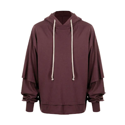 Rick Owens DRKSHDW Layered Sleeve Drawstring Hoodie Burgundy SS21 DS21S2234-RN