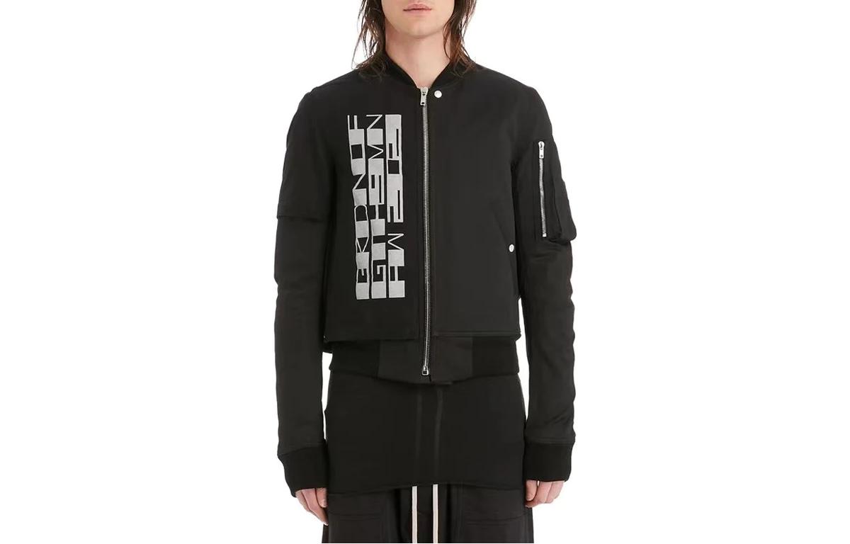 Rick Owens DRKSHDW Letter Print Cropped Jacket Black Long Sleeve DU02A3771-RNP3-0961