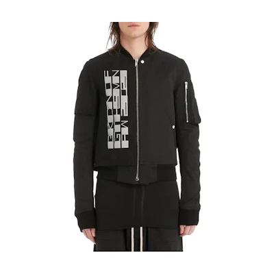 Rick Owens DRKSHDW Letter Print Cropped Jacket Black Long Sleeve DU02A3771-RNP3-0961