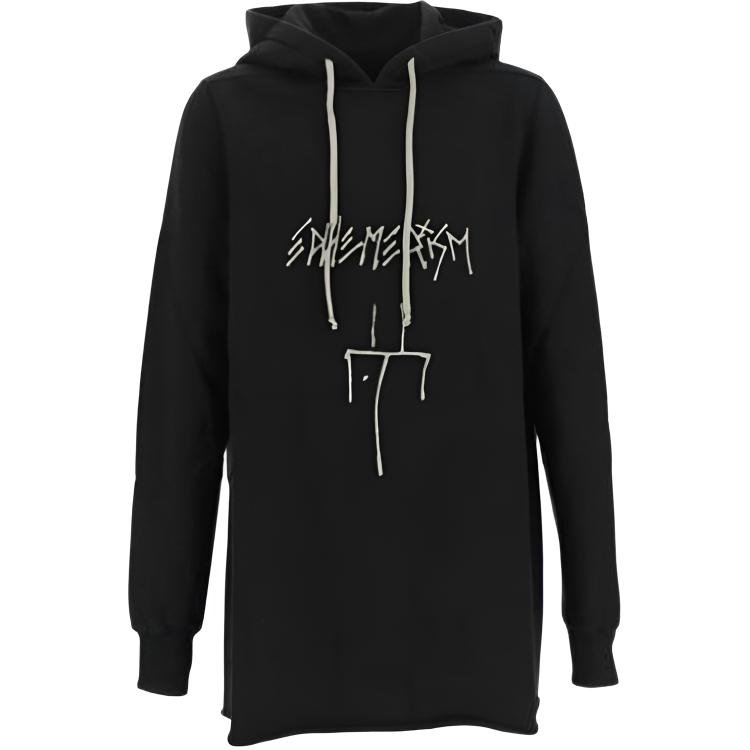 Rick Owens DRKSHDW Letter Print Drawstring Hoodie Black DU02B4285FEP10908