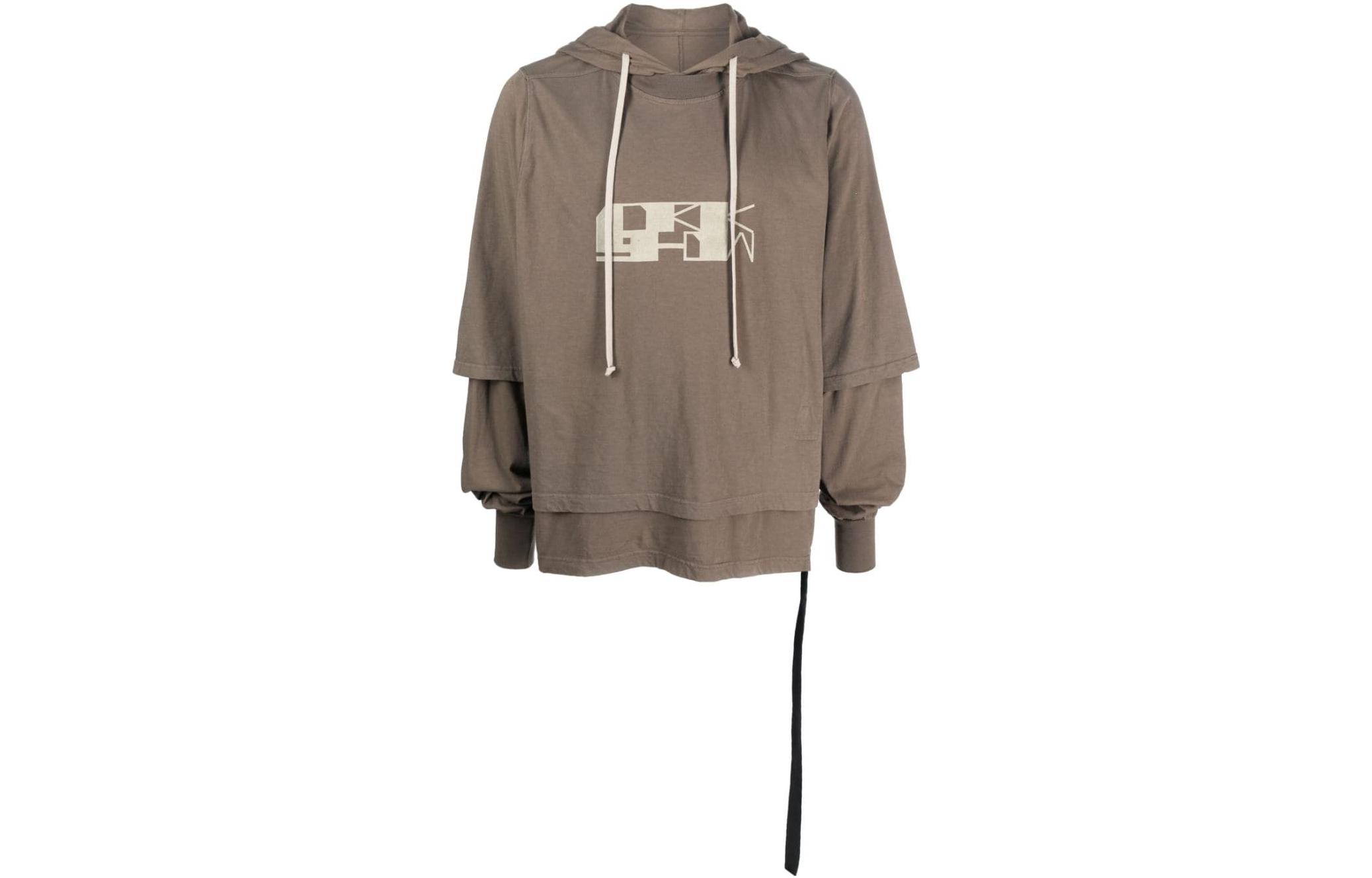Rick Owens DRKSHDW Letter Print Hoodie Khaki DU01C6281RNEP4