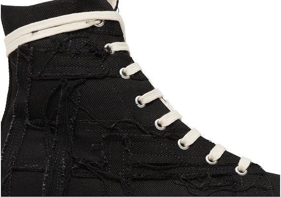 Rick Owens DRKSHDW 牛仔布 斜紋 高筒 時尚繫帶 高筒 板鞋 男款 黑色 Order Rick Owens DRKSHDW 牛仔布 斜紋 高筒 時尚繫帶 高筒 板鞋 男款 黑色