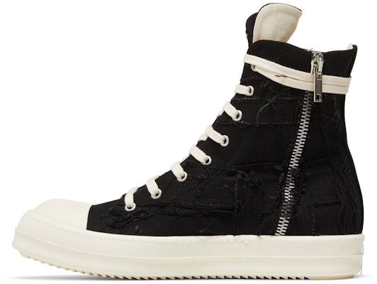 Rick Owens DRKSHDW 牛仔布 斜紋 高筒 時尚繫帶 高筒 板鞋 男款 黑色 Lookbook Rick Owens DRKSHDW 牛仔布 斜紋 高筒 時尚繫帶 高筒 板鞋 男款 黑色