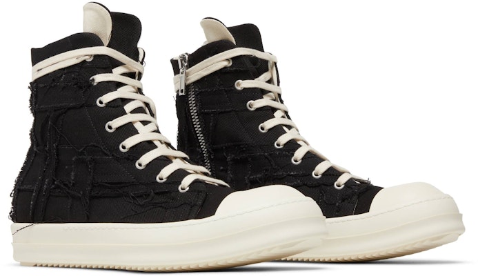Rick Owens DRKSHDW 牛仔布 斜紋 高筒 時尚繫帶 高筒 板鞋 男款 黑色 Cheap Rick Owens DRKSHDW 牛仔布 斜紋 高筒 時尚繫帶 高筒 板鞋 男款 黑色