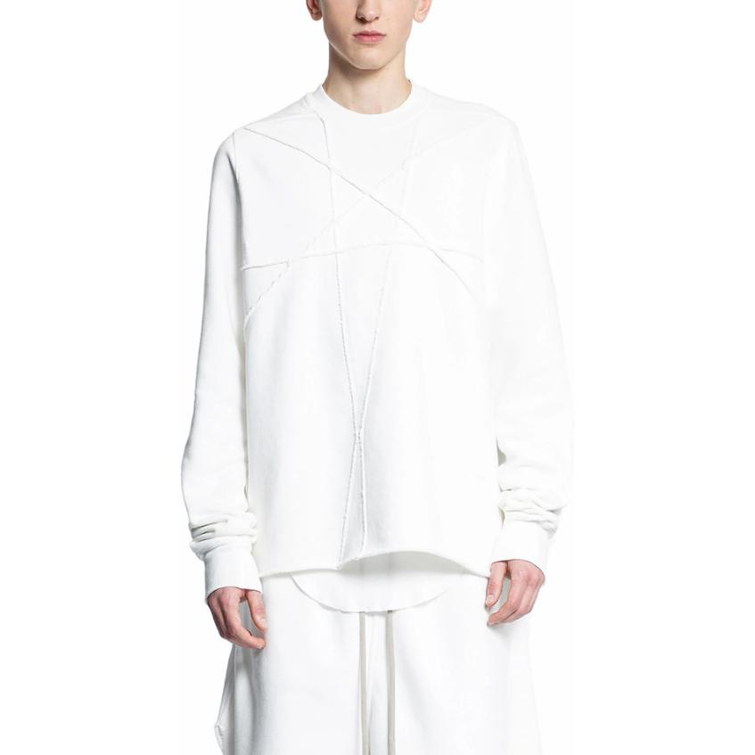 Rick Owens DRKSHDW Men’s Solid Crewneck Pullover Sweatshirt White DU01D1279FET1-11