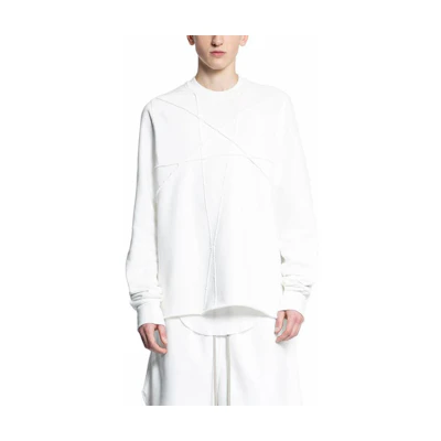 Rick Owens DRKSHDW Men’s Solid Crewneck Pullover Sweatshirt White DU01D1279FET1-11