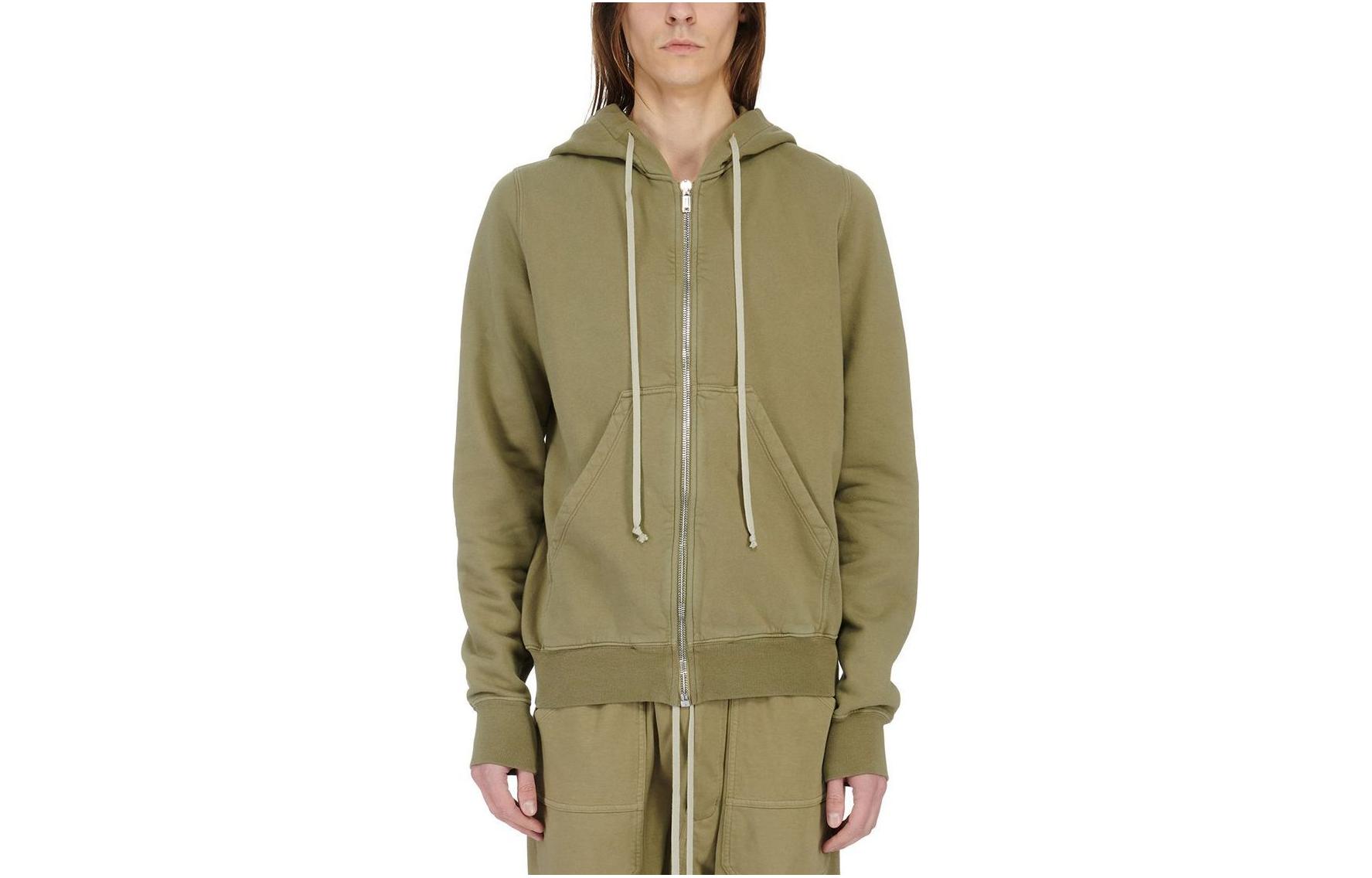 Rick Owens DRKSHDW Olive Green Zip-Up Hoodie Long Sleeve Slim Jacket DU02C5276FEP3-2508