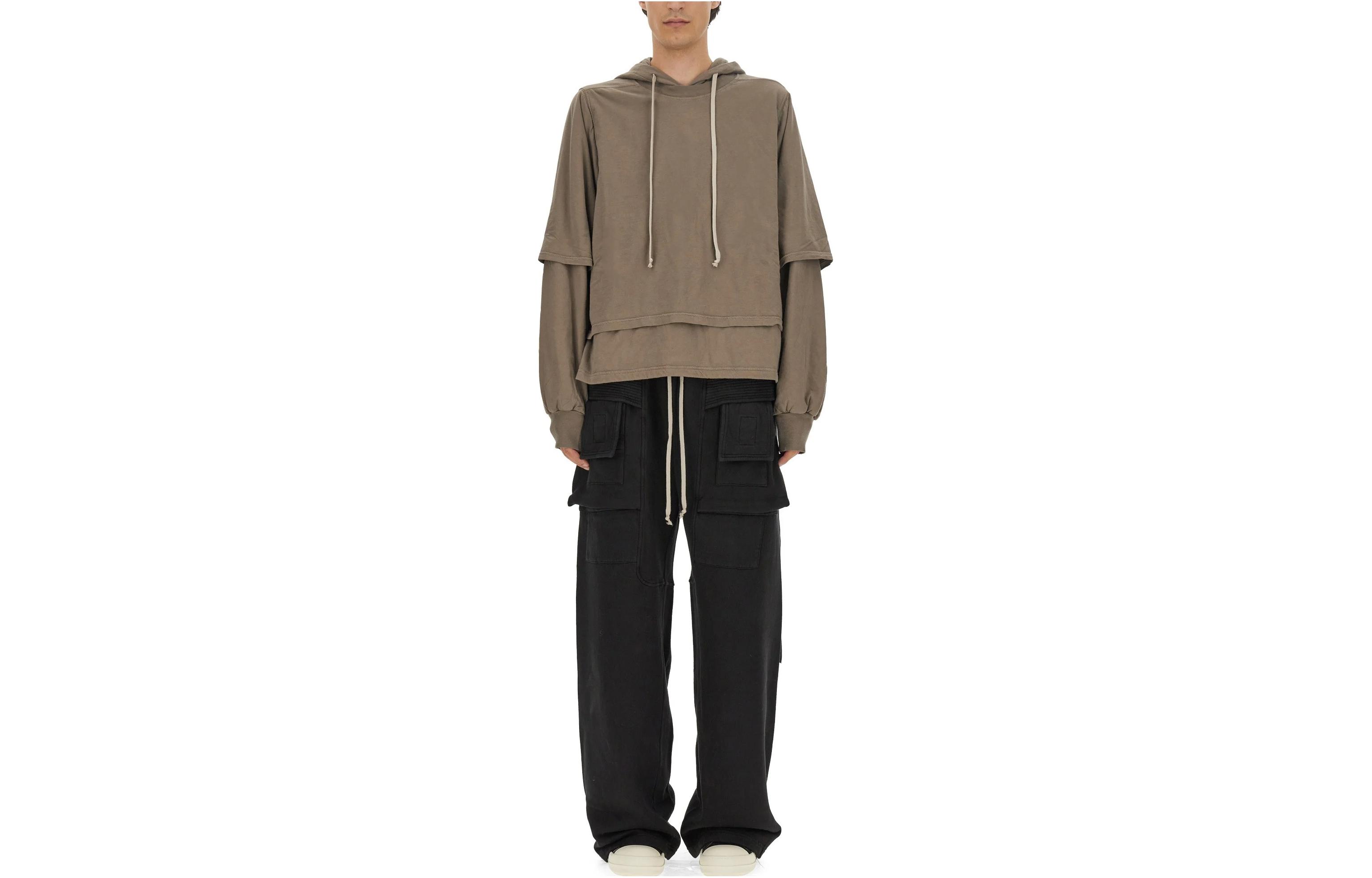 Rick Owens DRKSHDW Oversized Layered Beige Hoodie Mens DU02C5281RNPAD-34