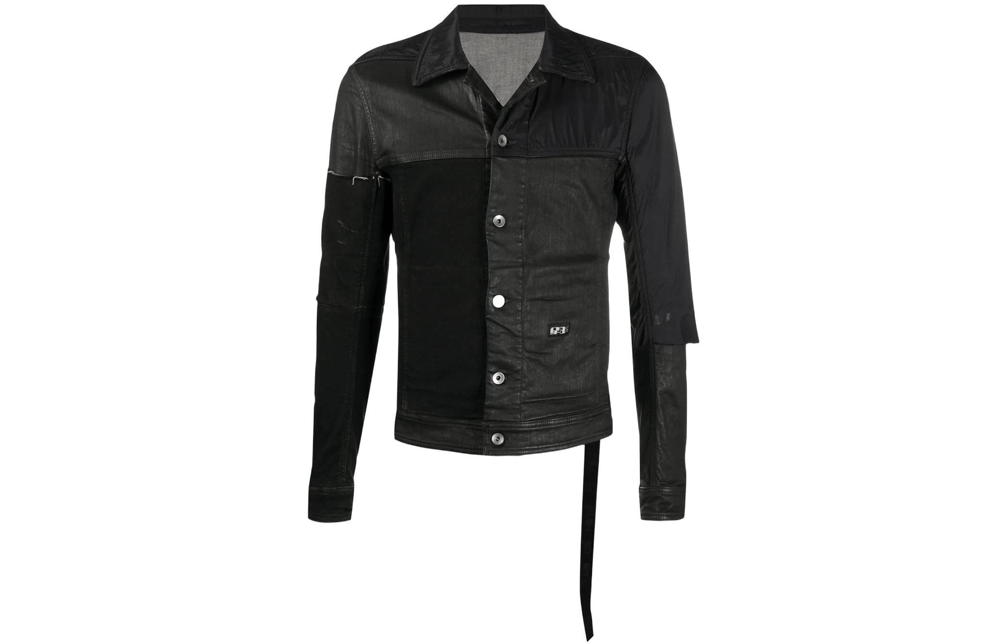 Rick Owens DRKSHDW Patchwork Design Collared Long Sleeve Jacket Men Black DU21S2758SCOMW1-101