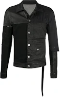 Rick Owens DRKSHDW Patchwork Design Collared Long Sleeve Jacket Men Black DU21S2758SCOMW1-101 Rick Owens DRKSHDW Patchwork Design Collared Long Sleeve Jacket Men Black DU21S2758SCOMW1-101