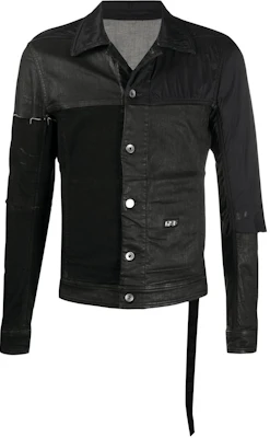 Rick Owens DRKSHDW Patchwork Design Collared Long Sleeve Jacket Men Black DU21S2758SCOMW1-101 Buy Rick Owens DRKSHDW Patchwork Design Collared Long Sleeve Jacket Men Black DU21S2758SCOMW1-101