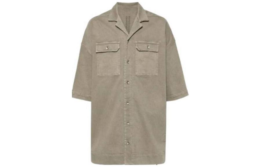 Rick Owens DRKSHDW Short Sleeve Collared Button Shirt Taupe Menswear DU01D1290SCF08