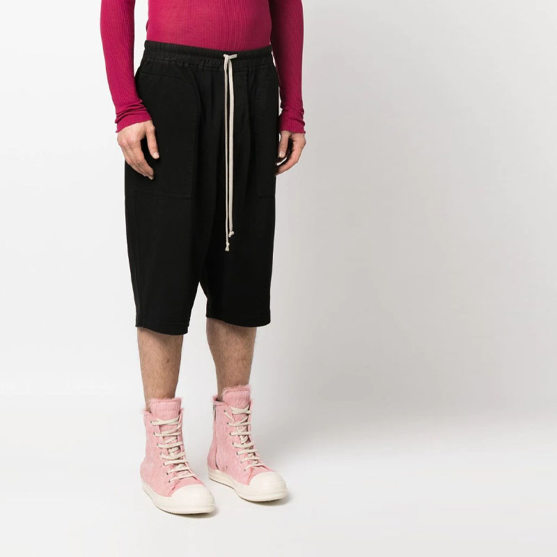 Purchase Rick Owens DRKSHDW Celana Pendek Pria Kasual Loose Fit Drawstring Solid Color DU01C6368RIG-09