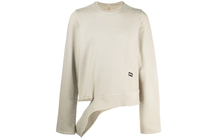 Rick Owens DRKSHDW SS21 Distressed Hem Crewneck Sweatshirt Beige Menswear DU21S2284-F