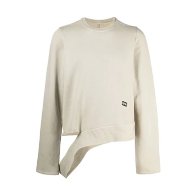 Rick Owens DRKSHDW SS21 Distressed Hem Crewneck Sweatshirt Beige Menswear DU21S2284-F