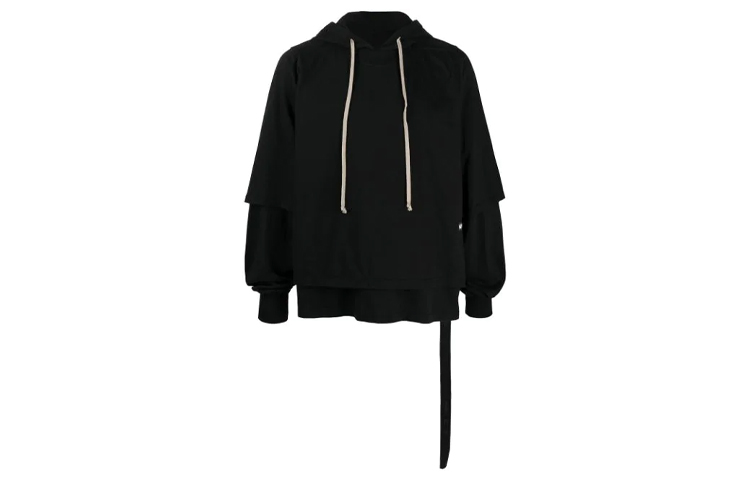 Rick Owens DRKSHDW SS21 Layered Drawstring Hoodie Black Mens DU21S2281-RN