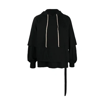 Rick Owens DRKSHDW SS21 Layered Drawstring Hoodie Black Mens DU21S2281-RN