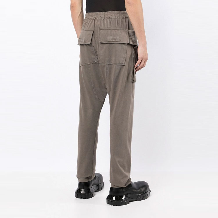 Shop Rick Owens DRKSHDW SS22 Seluar Cargo Khaki Tali Serut Potongan Lurus DU02A3376RIG-34