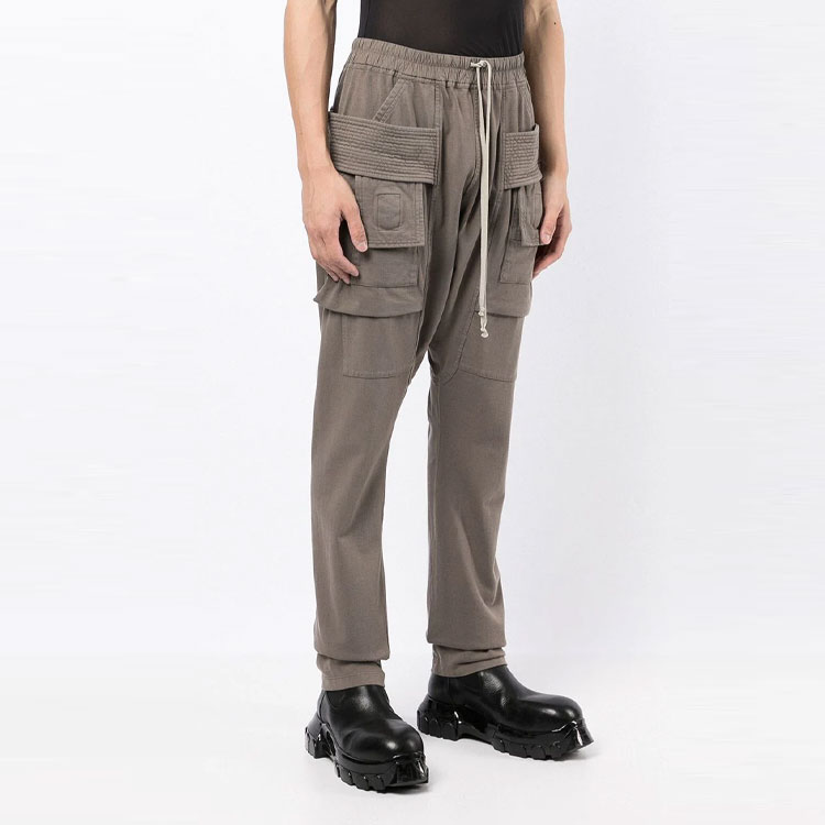 Purchase Rick Owens DRKSHDW SS22 Seluar Cargo Khaki Tali Serut Potongan Lurus DU02A3376RIG-34