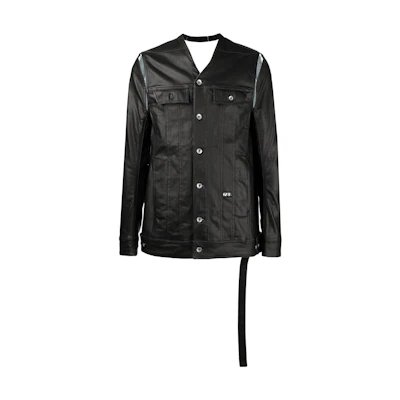 Rick Owens DRKSHDW SS22 Button-Up Leather Jacket Black Long Sleeve DU21S2756-SBKM