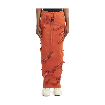 Rick Owens DRKSHDW SS22 Distressed Ripped Midi Skirt Orange. DS01B7332SLHO-5383